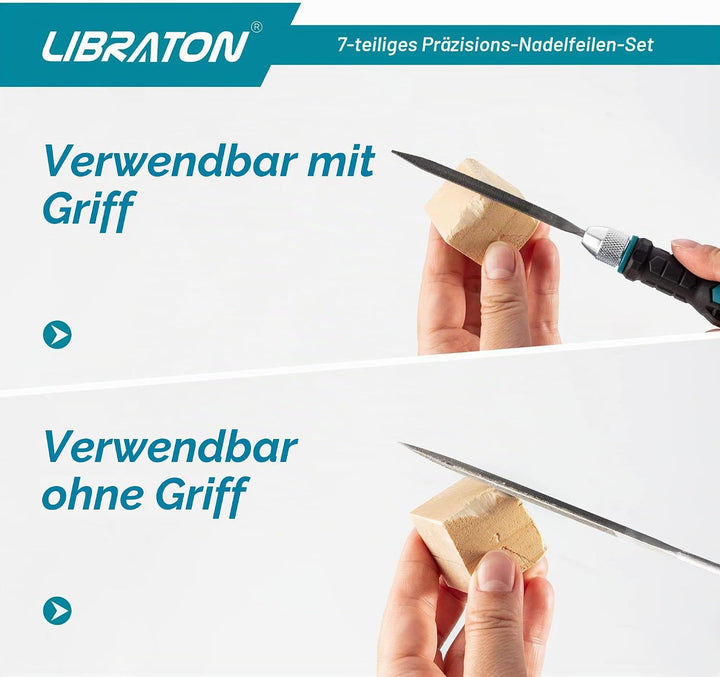 Libraton Mini Feilenset Austauschbarer, Feile-Set 7tlg, Nadelfeilen-Satz, Schlüsselfeilen, Mini-Feil