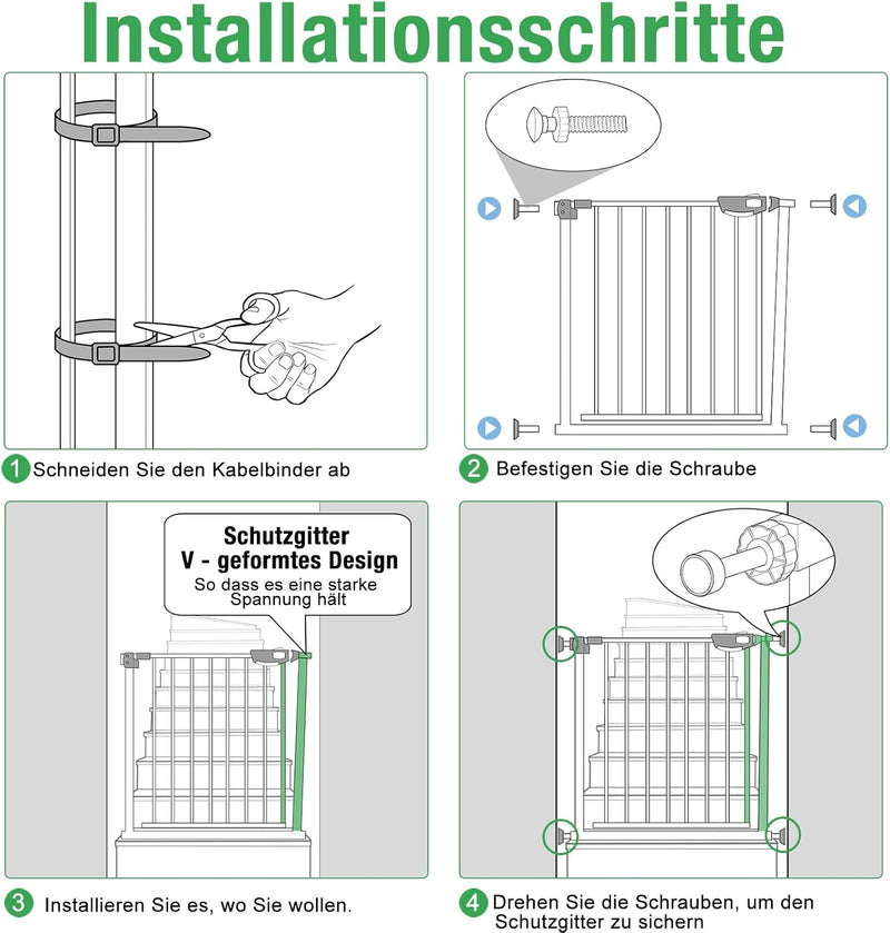 UISEBRT Türschutzgitter Ohne Bohren Treppenschutzgitter für Kinder 75-85cm breit, Auto-Close Baby Sc