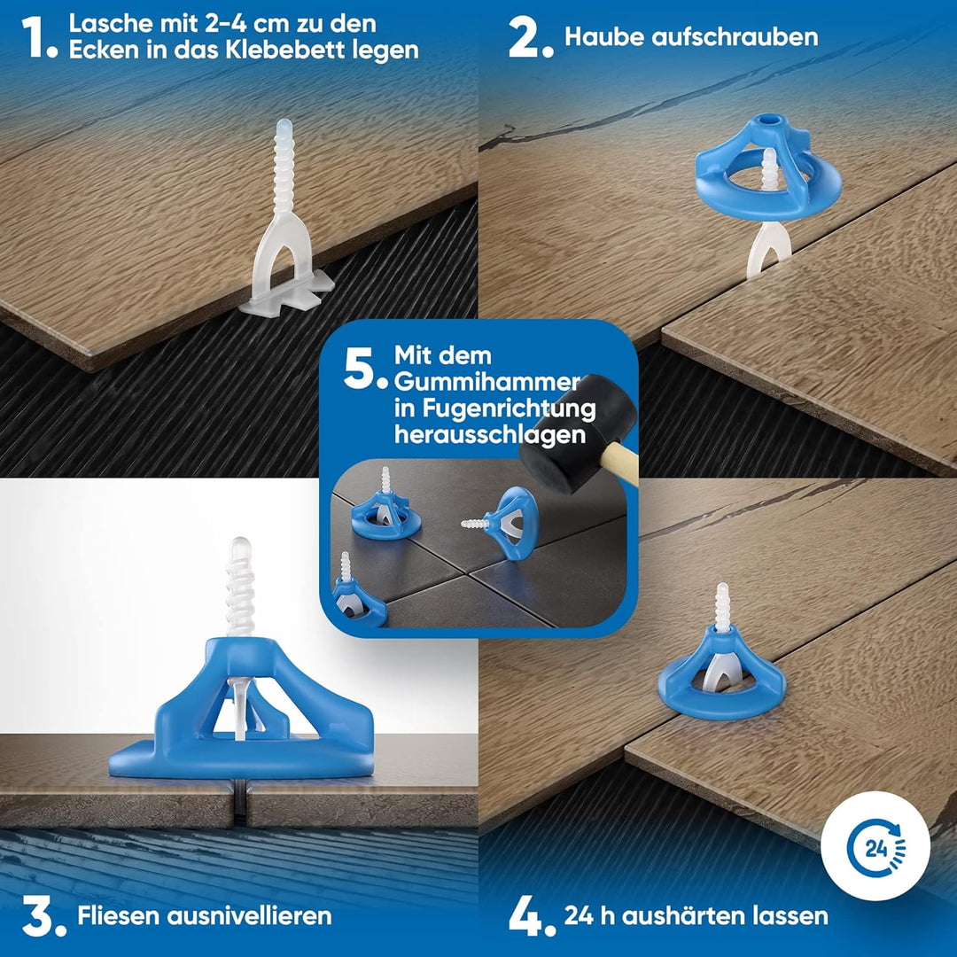 Bauhandel24 - Fliesenverlegehilfe 1mm, 1000 Gewindelaschen, Nivelliersystem, Verlegehilfe, Zuglasche