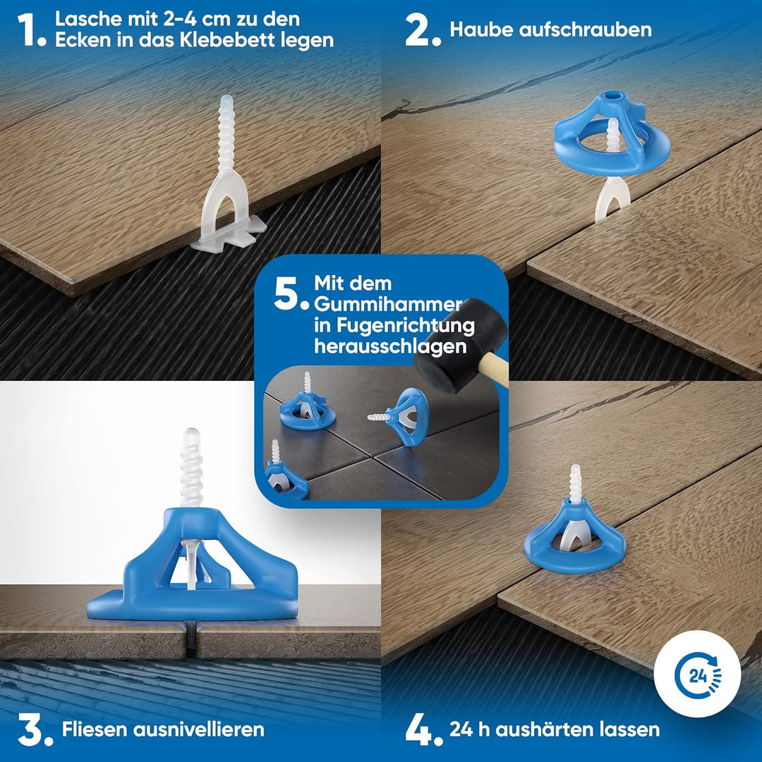 Bauhandel24 Fliesen Nivelliersystem 2mm 4000 Gewindelaschen für Wand - und Bodenfliesen Fliesenstärk