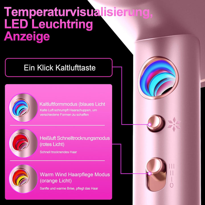 Föhn,Fön,Haartrockner Profi Ionen mit AC Motor 2400W Reisefön Diffusor|Haarfön 4-in-1|Heiss-/Kalttas