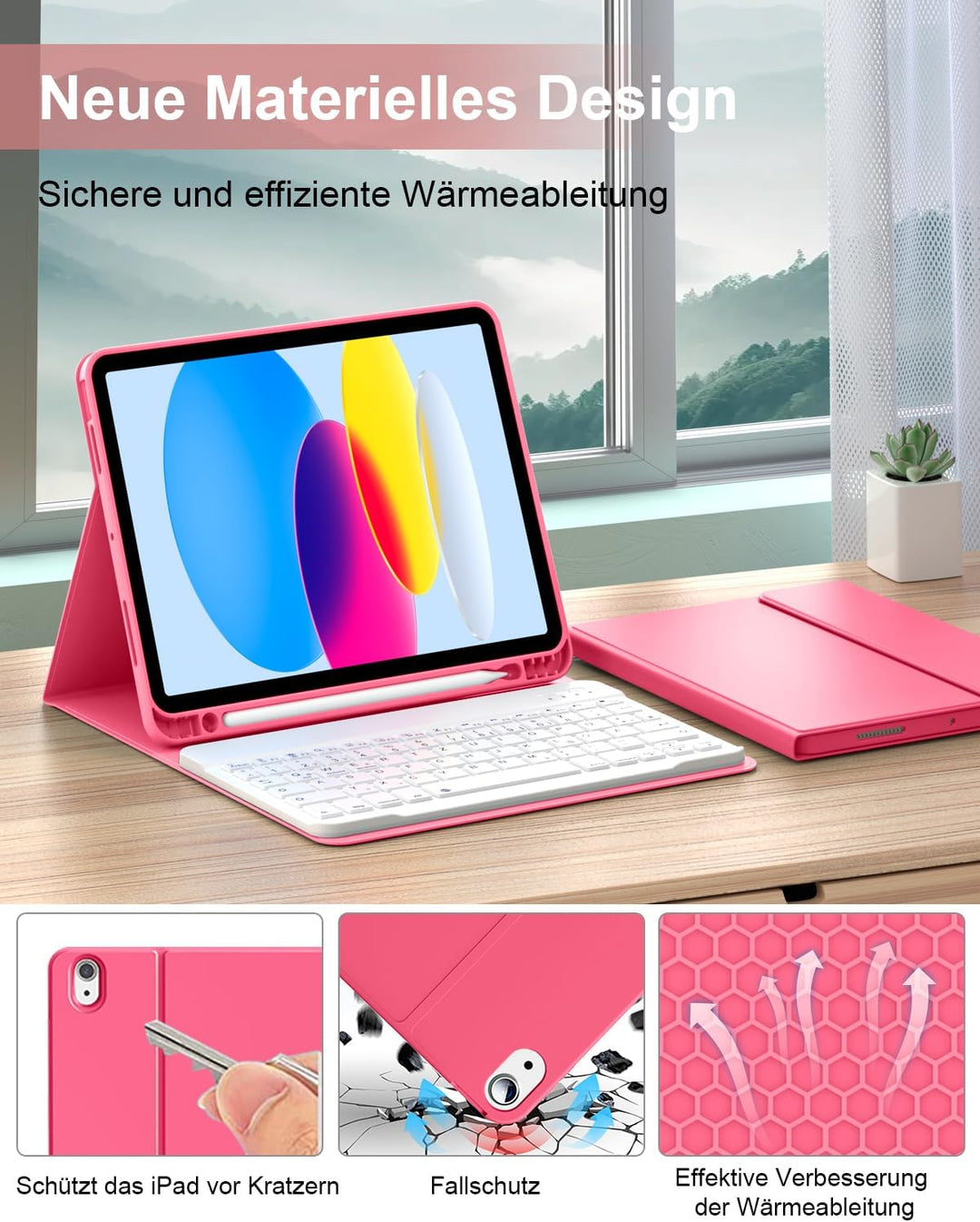 Hülle mit Tastatur für iPad A16 11 10. Generation (2025/2022, 10,9/11 Zoll), QWERTZ Layout Keyboard,