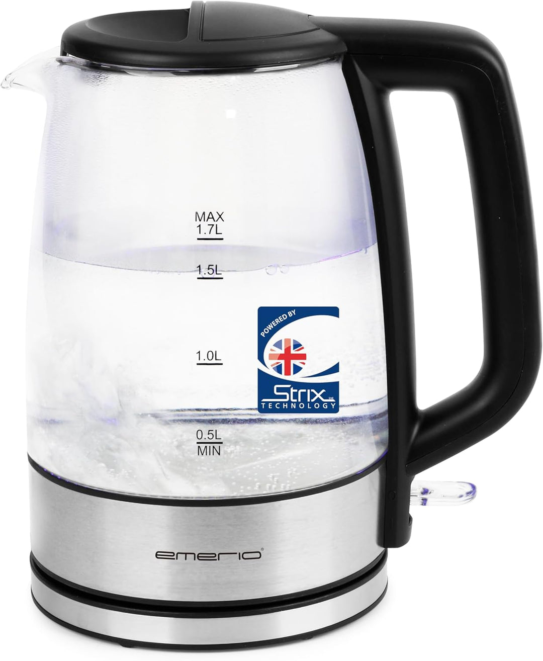 EMERIO Glas Wasserkocher mit 1.7 Liter Volumen | 2200 Watt | blaue LED Innenbeleuchtung | 360° Basis