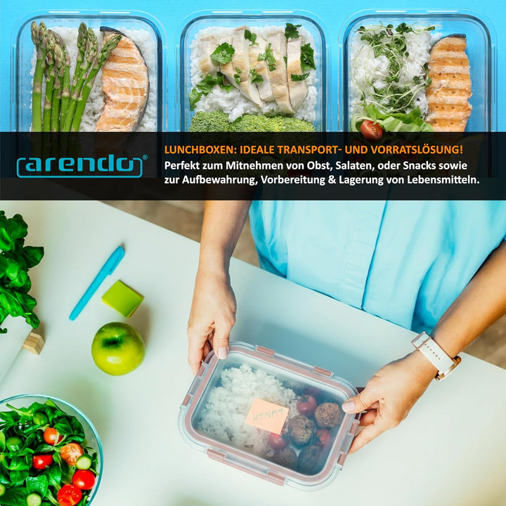 Arendo - Lunchboxen Glas - Frischhaltedosen für Lebensmittel mit Deckel luftdicht - 5er Set - 1000 m