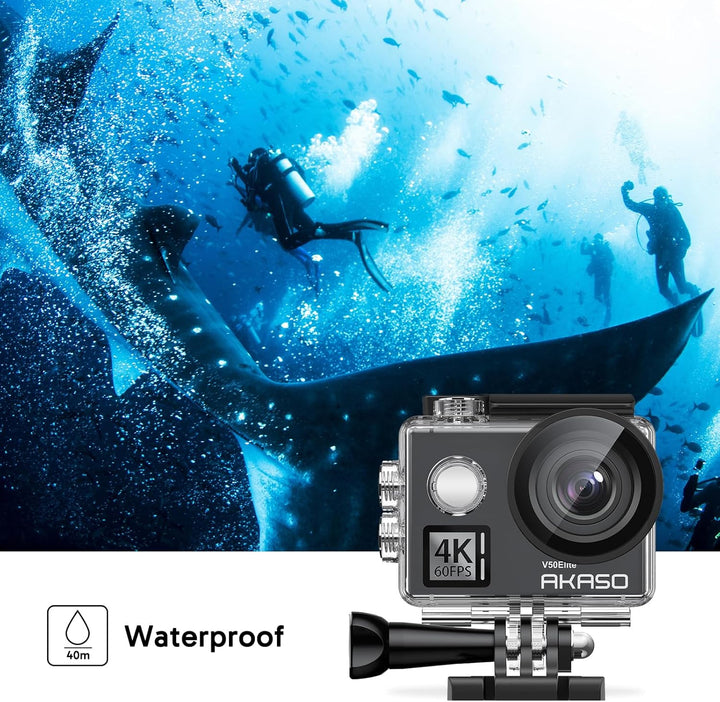 AKASO Action cam 4K/60fps /Action Kamera 20MP WiFi mit Touchscreen EIS 40M unterwasserkamera V50 Eli