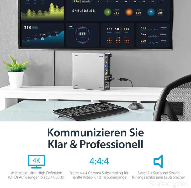 StarTech.com DisplayPort auf HDMI Adapter - 4K 60Hz Aktives DP 1.4 auf HDMI 2.0 Video Konverter - DP