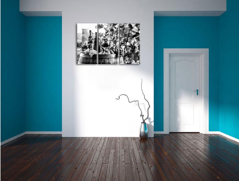 Pixxprint Weintrauben am Fass als Leinwandbild/Grösse: 3 Teilig (120x80) cm/Wandbild/Kunstdruck/fert