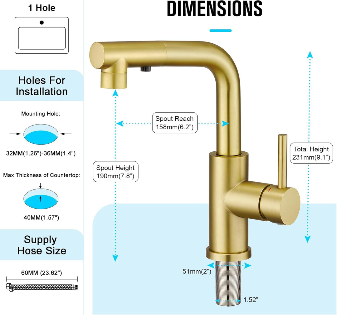 CREA Wasserhahn Küche mit 3 Funktionen Brause, Küchenarmatur mit Ausziehbarem Brause, 360° Drehbar M