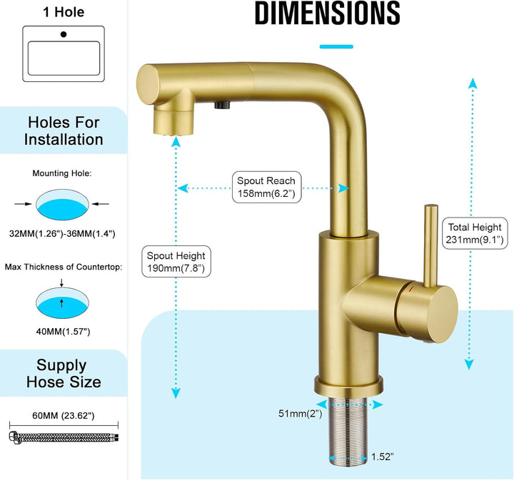 CREA Wasserhahn Küche mit 3 Funktionen Brause, Küchenarmatur mit Ausziehbarem Brause, 360° Drehbar M