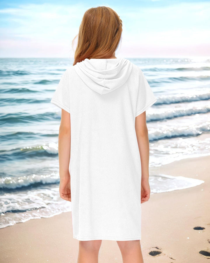 BesserBay Mädchen Badeponcho Kapuze Poncho mit Taschen Zip Cover Up Kinder Unisex 120-160 120 Weiss,