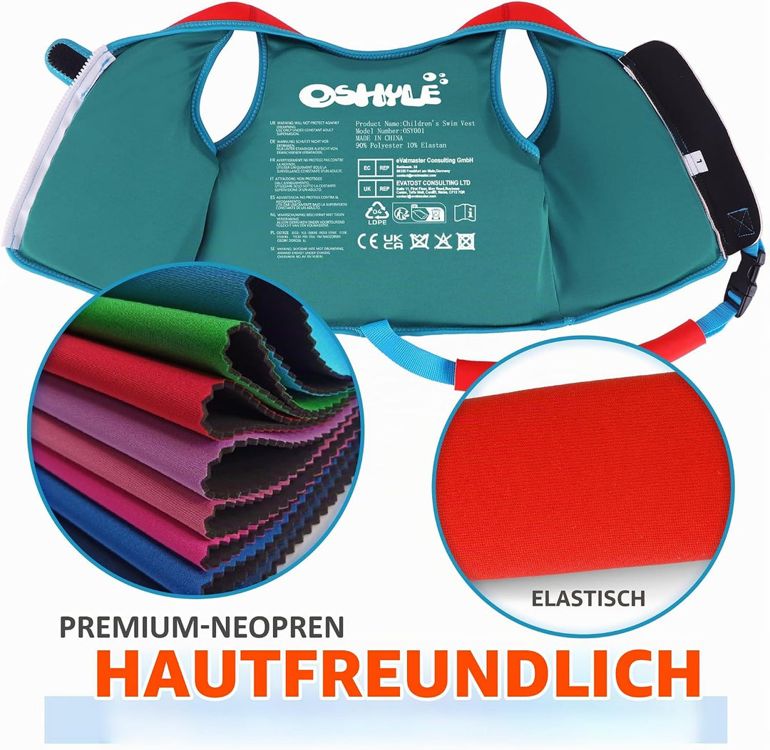 OSHYLE Kinder Schwimmweste - Jungen Mädchen Neopren Schwimmen Jacke Kleinkind Schwimmen Floating Neo