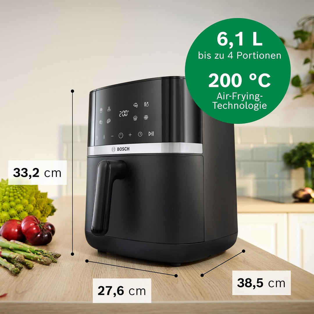 Bosch Heissluftfritteuse Serie 4, XL Air Fryer, schwarz, 6,1 L Fassungsvermögen, 7 Voreinstellungen,