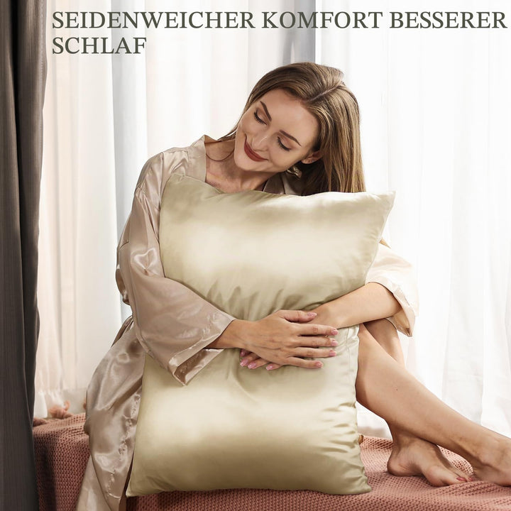 Adubor Seidenkissenbezug 40x80cm für Haar und Haut, mit verstecktem Reissverschluss, beide Seiten, 2