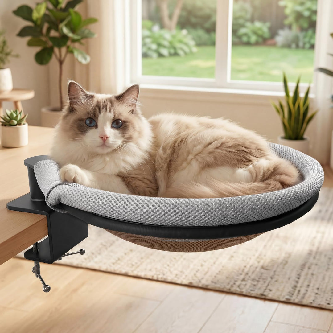 Katzenbett für Schreibtisch Katzenkorb 360° Drehbar, Katzen Schreibtisch Bett bis zu 20KG, Doppelte