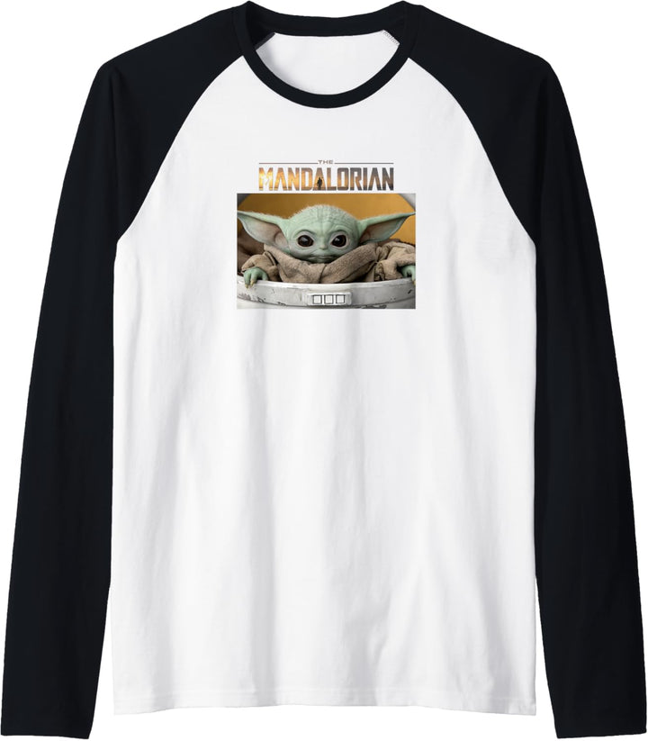 Star Wars The Mandalorian The Child Big Eyes Portrait Logo Raglan