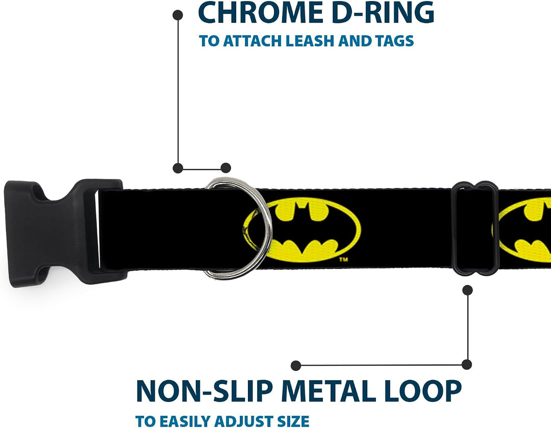 Buckle-Down Kunststoff-Halsband mit Clip, Batman-Schild, 2,5 cm breit, passend für Halsumfang von 38