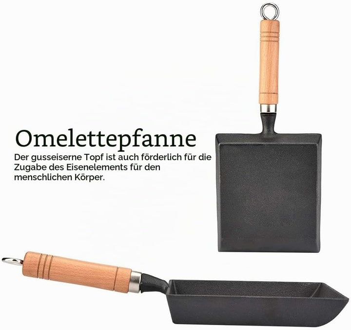 ASHATA Japanische Mini Tamagoyaki Omelett-Eierrolle, quadratische Pfanne aus Gusseisen, rechteckig,