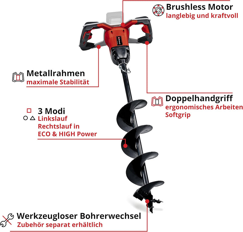 Einhell Akku-Erdbohrer GP-EA 18/150 Li BL-Solo Power X-Change (Li-Ion, 18 V, bürstenloser Motor, ink