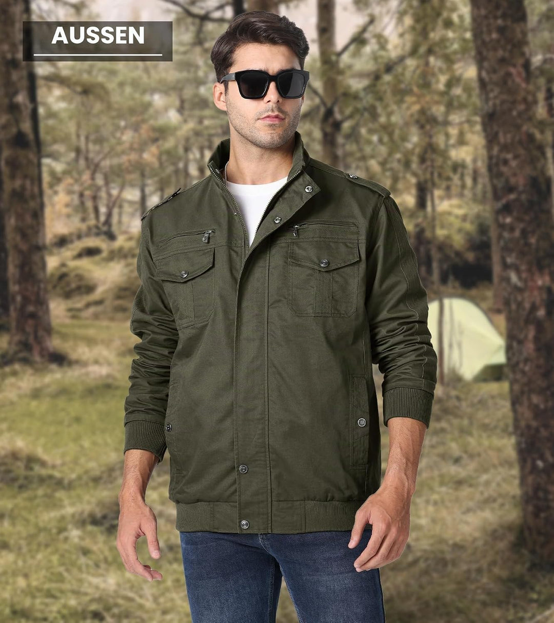 EKLENTSON Herren Arbeitsjacke Workwear Übergangsjacke Cargo Jacke mit Vielen Taschen S Armeegrün #91