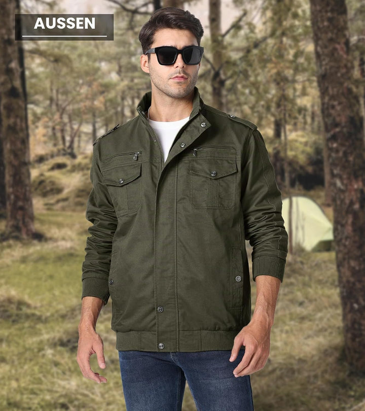 EKLENTSON Herren Arbeitsjacke Workwear Übergangsjacke Cargo Jacke mit Vielen Taschen S Armeegrün #91