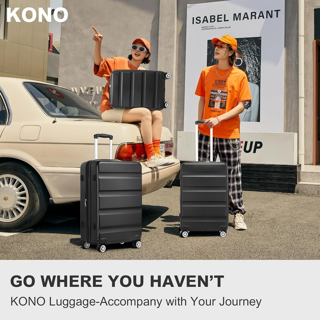 KONO Koffer Trolley Kofferset 3 Teilig Erweiterbarer Leichte Hartschalenkoffer aus ABS+PC Reisekoffe
