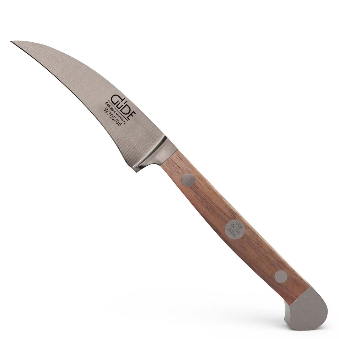 GÜDE Solingen - Schälmesser geschmiedet, 6 cm, Walnussholz, ALPHA WALNUSS, Tourniermesser, Doppelkro