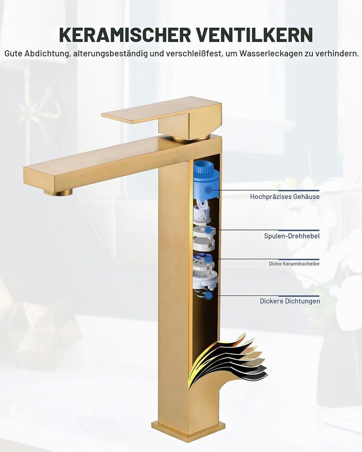 ARCORA Waschtischarmatur, Hochdruck Wasserhahn Bad aus 304 Edelstahl Armatur Waschbecken mit 50cm An