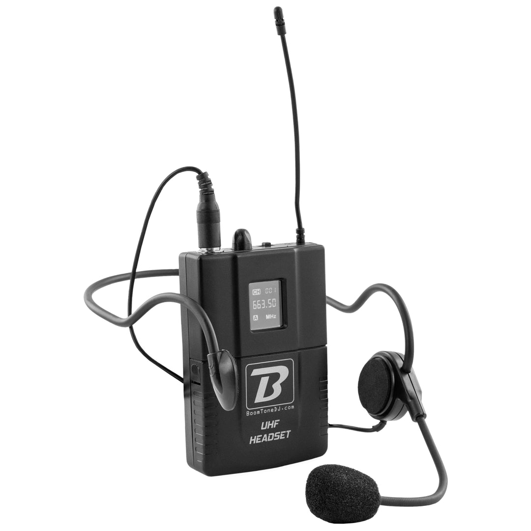 BoomTone DJ-Headset, kabellos, UHF Headset, feste Frequenz 682,2 MHz, Schwarz, kompatibel mit BoomTo