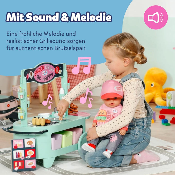 BABY born Snack Shop, Essensstand für Puppen mit Soundeffekten, 25 Verschiedene Fastfood-Snacks, 835
