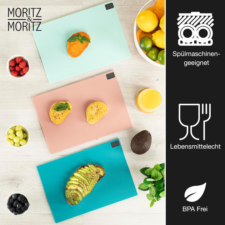 Moritz & Moritz 3x Schneidebrett Kunststoff Set - 32 x 22 cm - Im praktischen Ständer – Küchenbrett