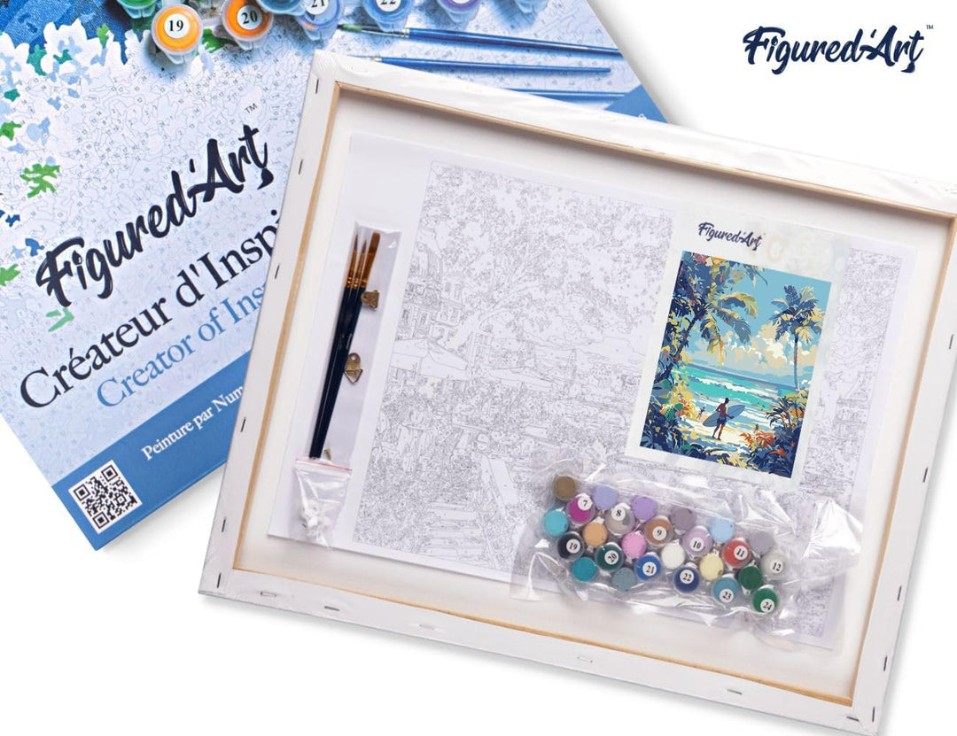 Figured'Art Malen Nach Zahlen Erwachsene Mit Rahmen Sonniger Strandtag - Paint by Numbers Basteln DI