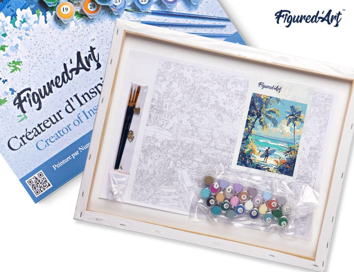 Figured'Art Malen Nach Zahlen Erwachsene Mit Rahmen Sonniger Strandtag - Paint by Numbers Basteln DI
