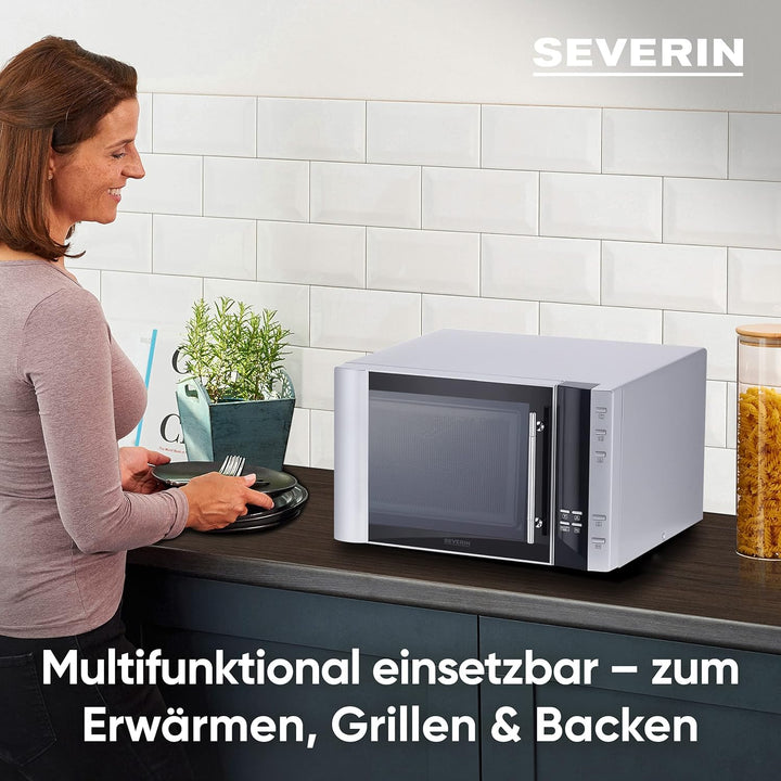 SEVERIN 3-in-1 Mikrowelle mit Grill und Heissluftfunktion, Minibackofen mit 10 Automatik-Programmen,