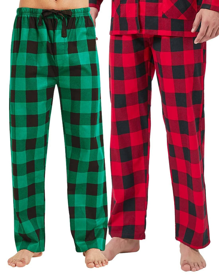 GLOBAL Herren Schlafanzughose 100% Baumwolle Flanell S Rot & Grün 2417-11, S Rot & Grün 2417-11