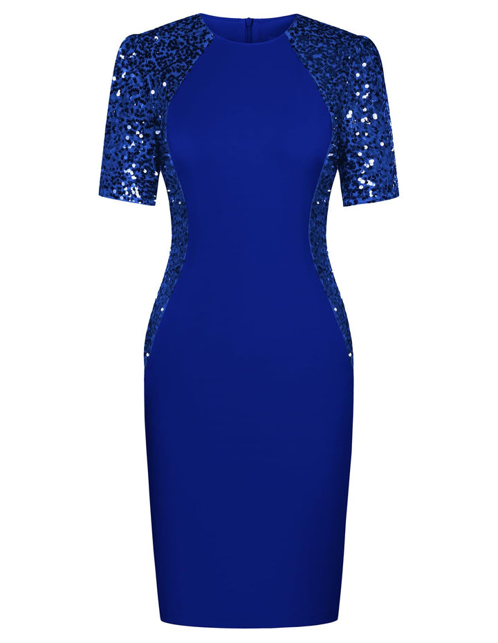 GRACE KARIN Damen Paillettenkleid Elegant, Rundhals Bodycon Glitzer Kleid Damen, Abend Party Rokabil