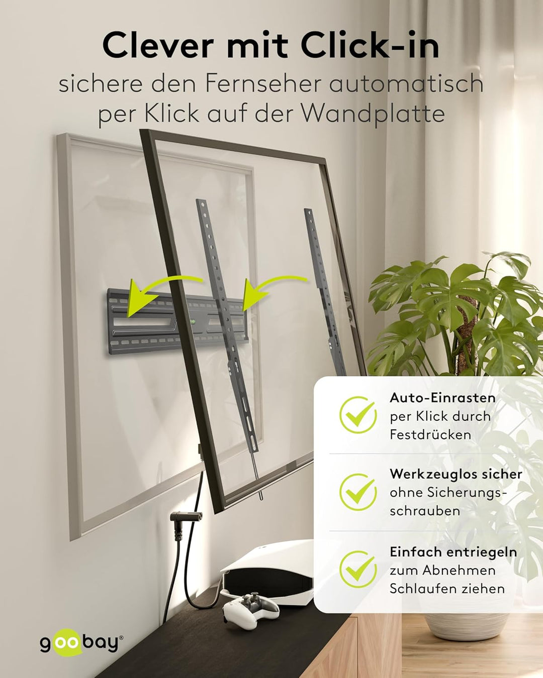 goobay TV Wandhalterung -Fixed- 43 bis 100 Zoll (109-245 cm) Extraflache Wandhalterung (2,7 cm Absta