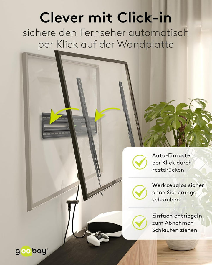goobay TV Wandhalterung -Fixed- 43 bis 100 Zoll (109-245 cm) Extraflache Wandhalterung (2,7 cm Absta