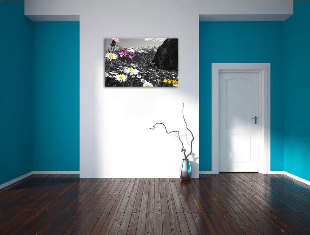 Pixxprint schöne Blumenwiese 100x70cm Leinwandbild Wandbild Kunstdruck, 100x70