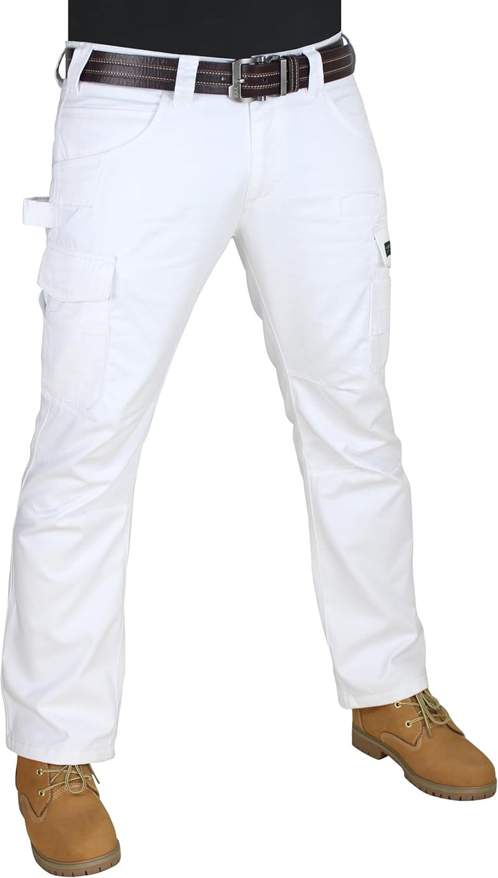 HASHOOB Herren Arbeitshose Maler Dekorateure Weisse Cargohose Pants Weiss-8 36W / 34L, Wei&#xDF;-8 3