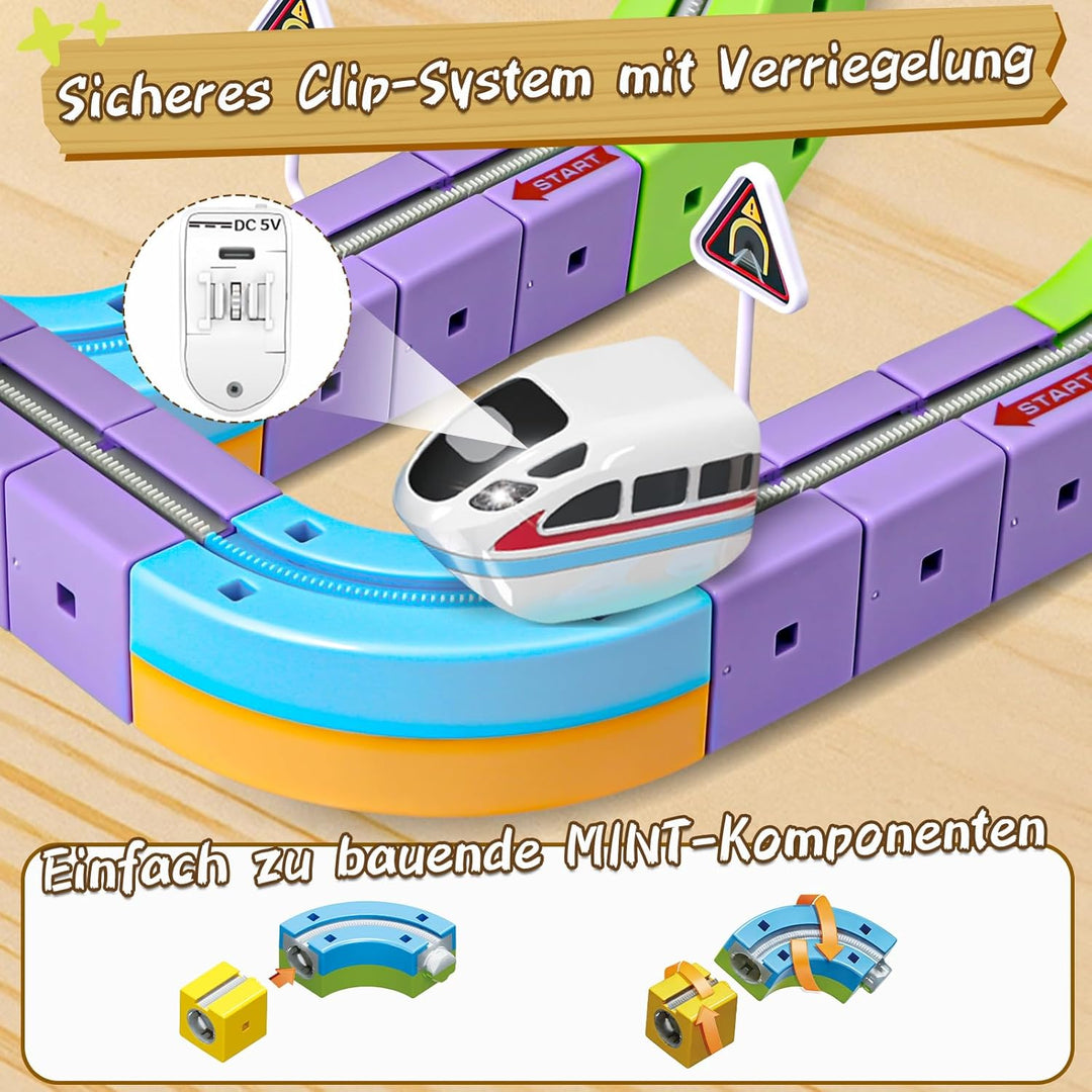 Cubix 3D Zug Set - Cube Track elektrische Kindereisenbahn mit Magic Rail System, STEM Spielzeugzug f