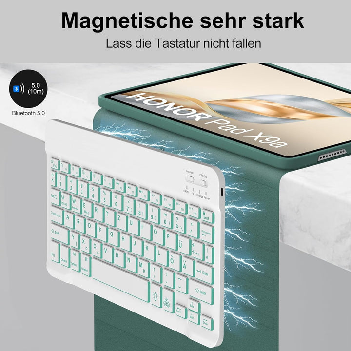 Hülle mit Tastatur für Honor Pad X9a 2025 11,5 Zoll, Abnehmbare Bluetooth Tastatur mit Deutschem QWE