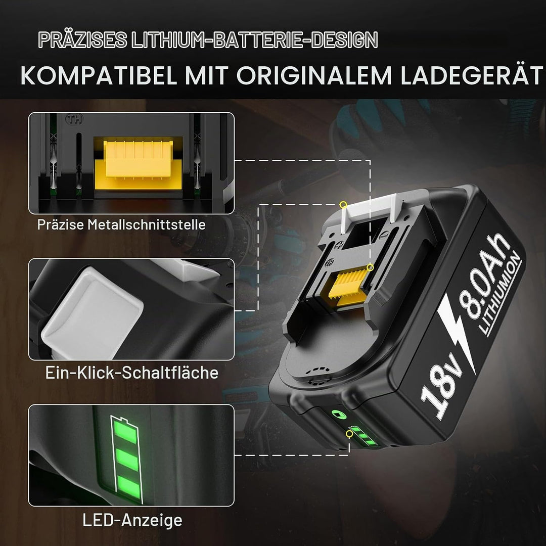4 Stück 8000mAh Li-ion Akku Ersatzakku für makita 18V 8,0Ah Akku BL1850 BL1850B BL1830 BL1860B BL184