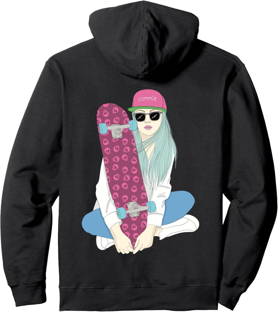 Skater Skateboard Skateboarding Do A Kickflip Mädchen Pullover Hoodie
