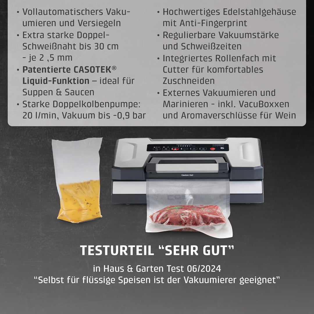 CASO VRH 800 Advanced Pro Vakuumierer – Flüssigkeiten vakuumieren, 20 l/min Doppelkolbenpumpe, -0,9