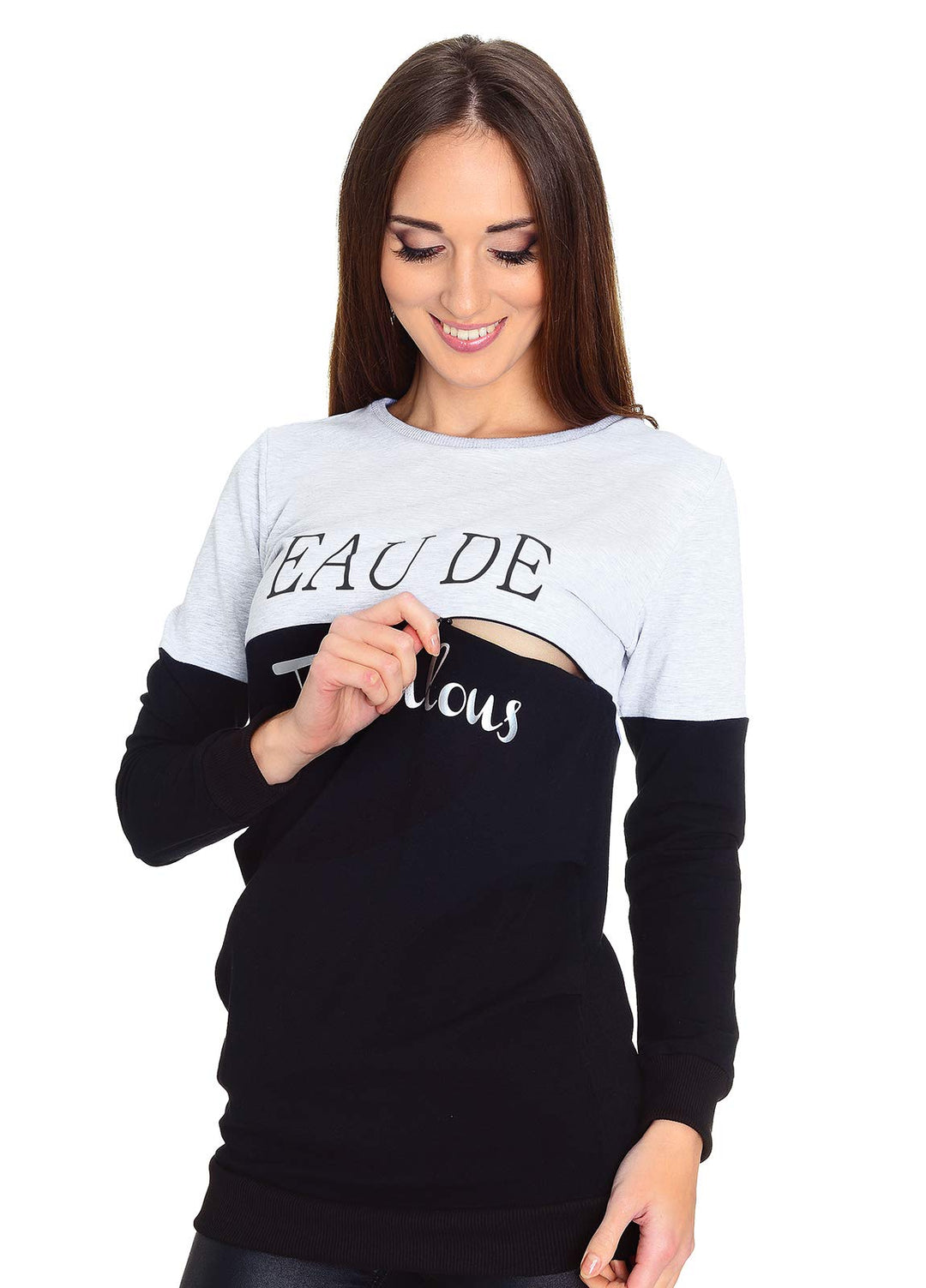 Mija - 2 in1 Fabulous Stillpullover & Umstandspullover Still Sweatshirt 9086 S Schwarz / Melange, S
