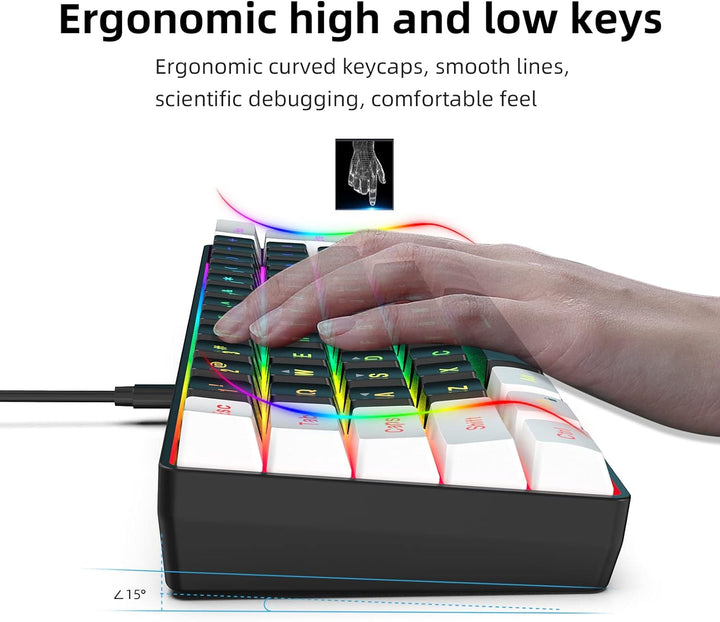 Snpurdiri 60% Percent Gaming Tastatur, Ergonomische Kleine Mini Gaming Tastatur, Silent Compact RGB