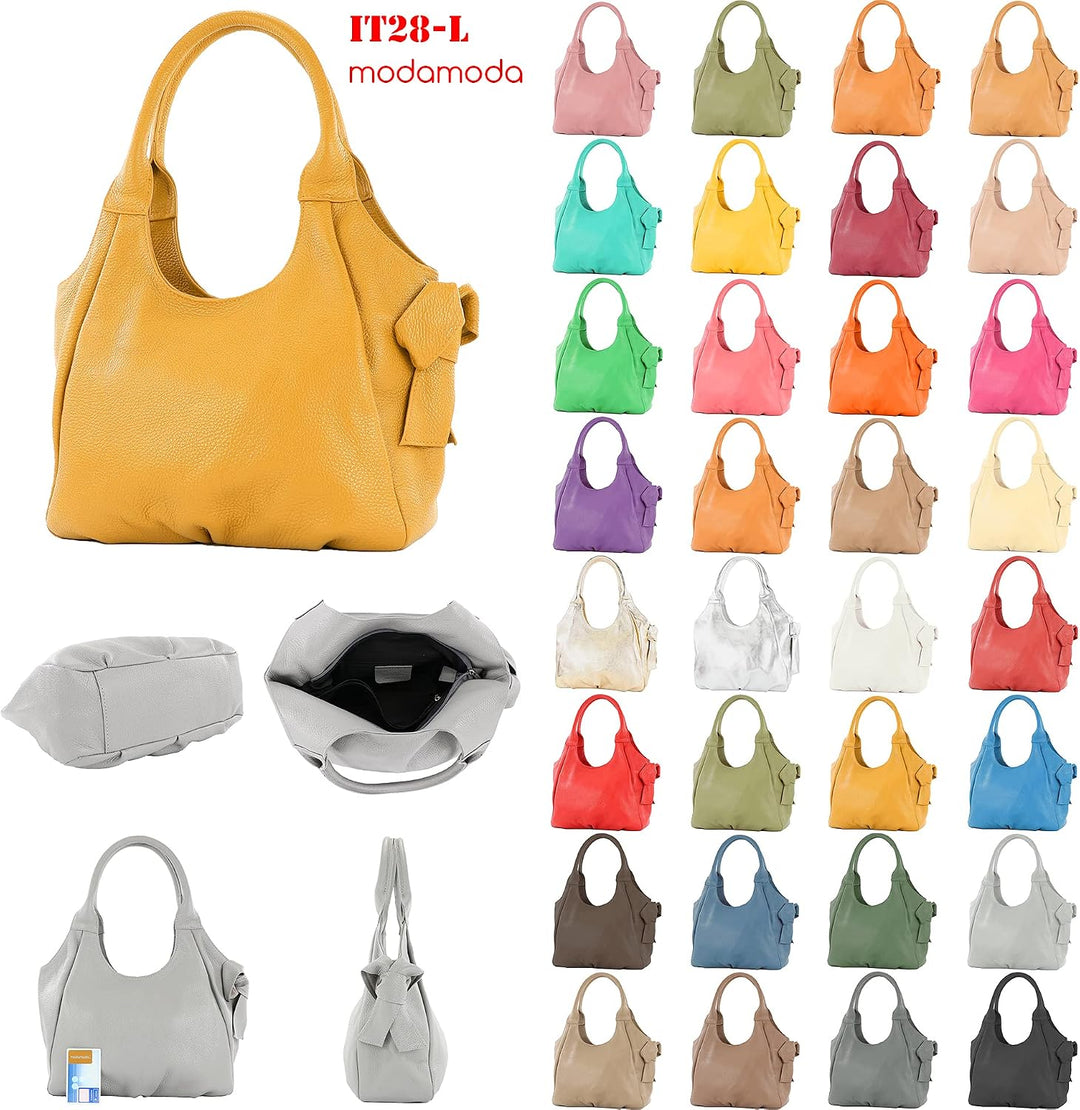 modamoda de - IT28 - ital Damen Schultertasche aus Leder Cognac/Leder, Cognac/Leder