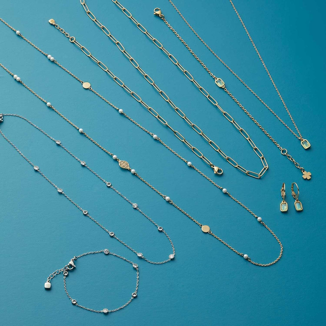 Leonardo Sofia Armband aus Edelstahl 1 Stück, goldfarbenes Armkettchen mit mintgrünem Glaskristall u