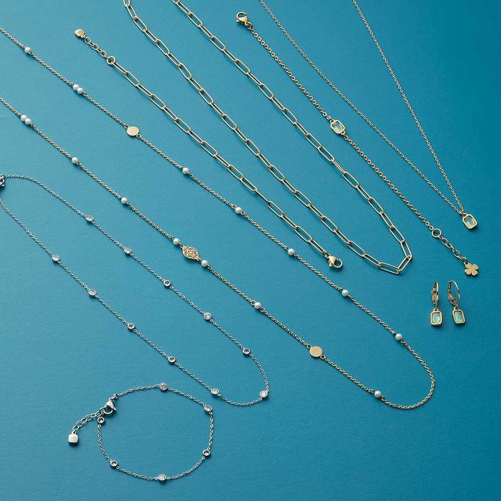 Leonardo Sofia Armband aus Edelstahl 1 Stück, goldfarbenes Armkettchen mit mintgrünem Glaskristall u