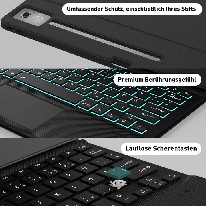 Tastatur mit Hülle für Lenovo Idea Tab Pro 2025 12.7 Zoll, Bluetooth Kabellose Tastatur mit Trackpad